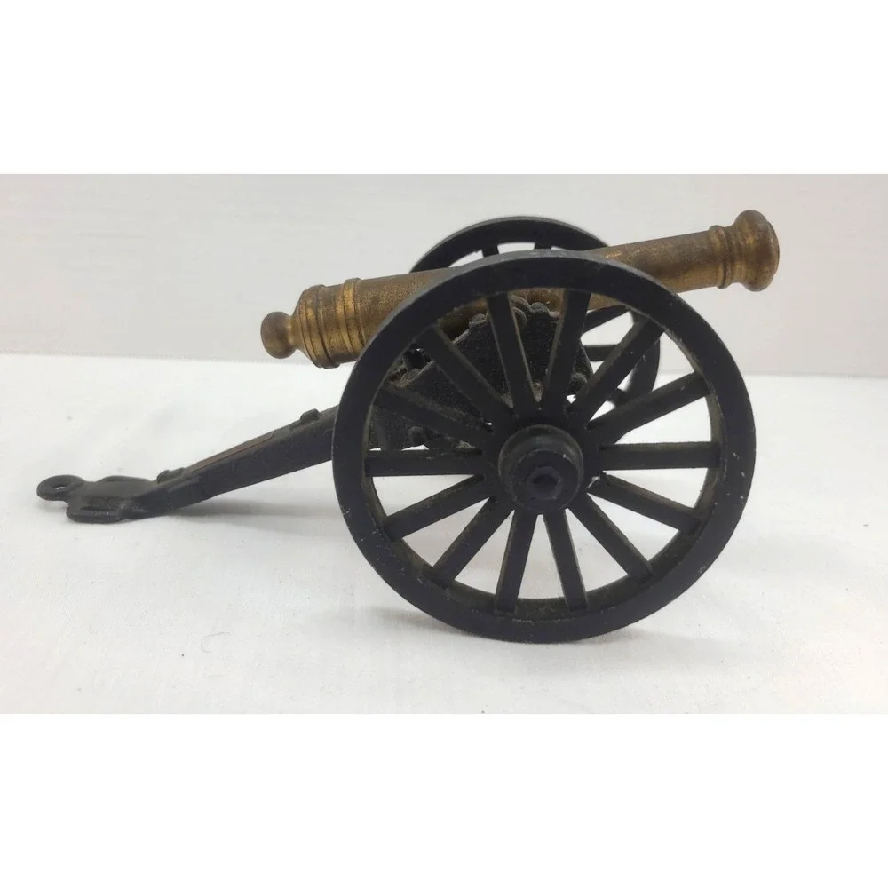 Vtg Brass and Cast Iron Miniature Civil War Cannon Barrel & Wheels Move